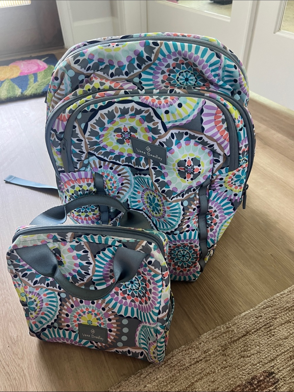 Vera Bradley Teal Pink Purple Multicolor Mandala Backpack & Lunch Bag Set
